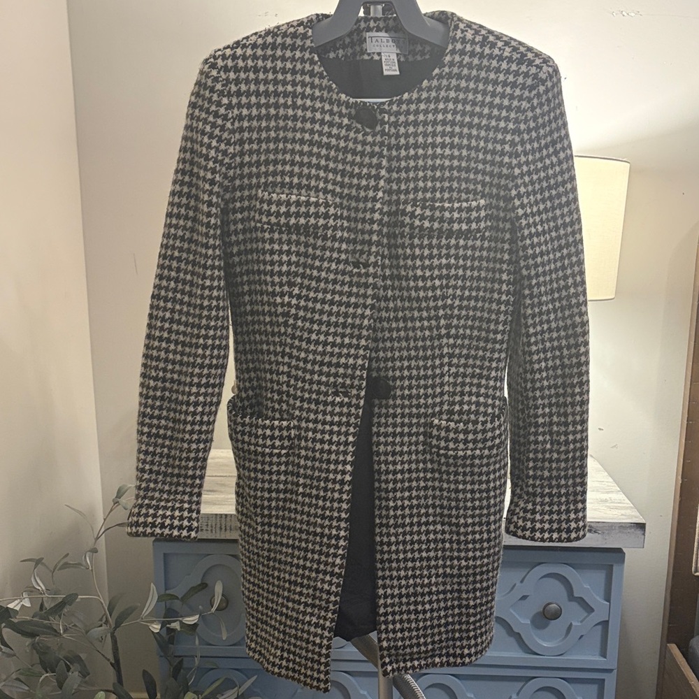 Talbots Black and White Houndstooth wool Blazer pea coat